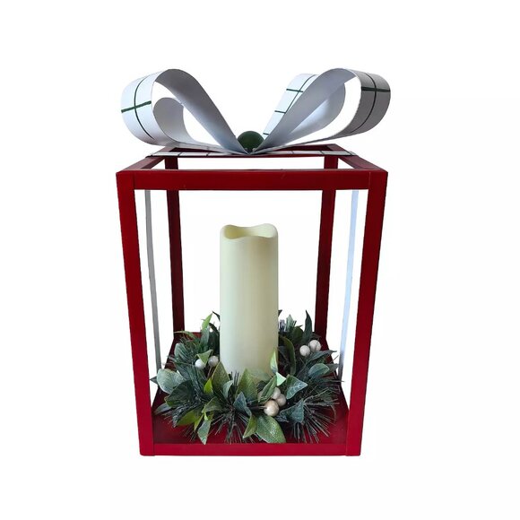 St. Nicholas Square Large Red LED Lantern Christmas Table Décor - Picture 3 of 3